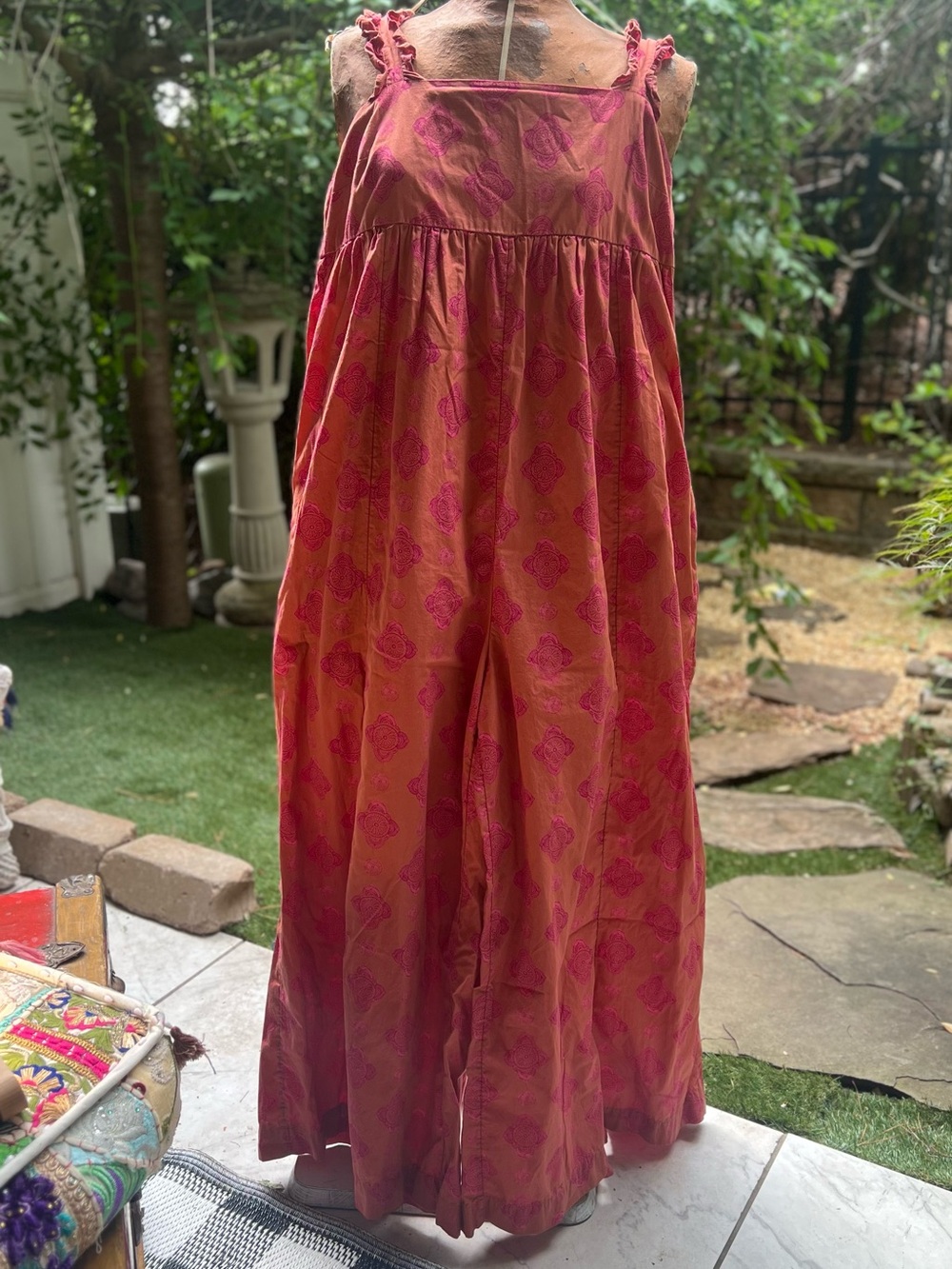Free People Rust and Pink Printed Sleeveless Wide-Leg Jumpsuit